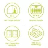 Core 6 Person Instant Tent Set- Family Tent With Lighted Dome And 2 Camping Sleeping Bags - Outdoor Tent for Camping - Waterproof Tent - Camping Tent For Privacy - Small Footprint - Camping Essentials