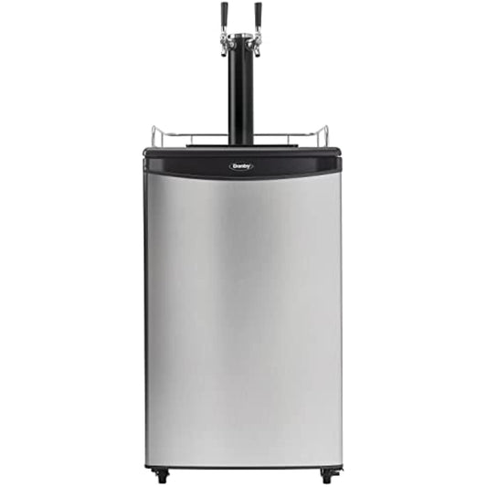 Danby DKC054A1BSL2DB 5.4 Cu.Ft. Double Tap Kegerator, Auto Defrost and Mechanical Thermostat, Keg Cooler with Scratch-Resistant Worktop and Reversible Door Hinge, Steel