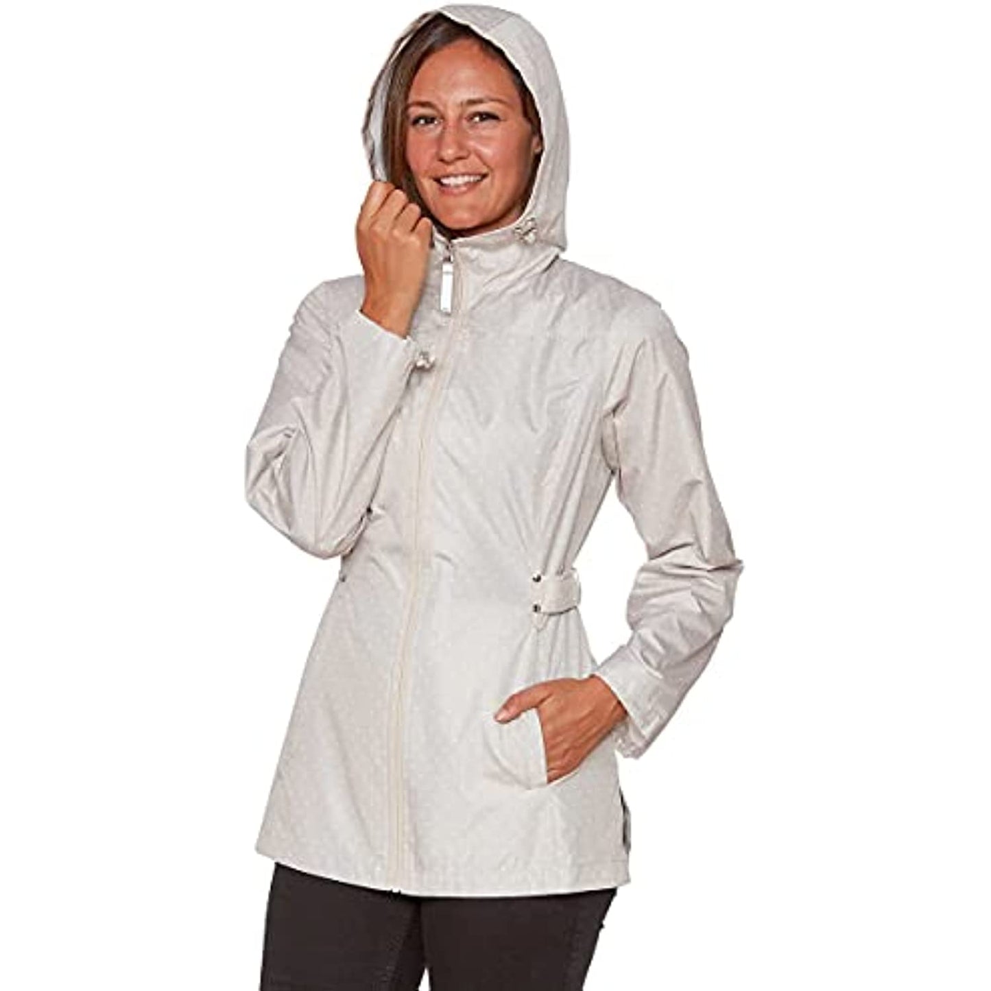 Jones New York Women's Rain Jacket Parka In A Pocket Windbreaker (Sand with Dot, X-Large)