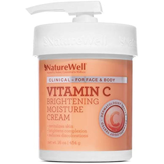 NATURE WELL Vitamin C Brightening Moisture Cream for Face, Body, & Hands, Visibly Enhances Skin Tone, Helps Improve Overall Texture, 16 Oz