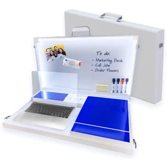 Worky 15-in-1 The Home Office Portable Multifunction Workstation Desk with Built-in Power and Charging, LED Video Conference Lighting, Storage and Organization, and Magnetic Dry Erase Board