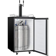 Danby DKC054A1BSL2DB 5.4 Cu.Ft. Double Tap Kegerator, Auto Defrost and Mechanical Thermostat, Keg Cooler with Scratch-Resistant Worktop and Reversible Door Hinge, Steel