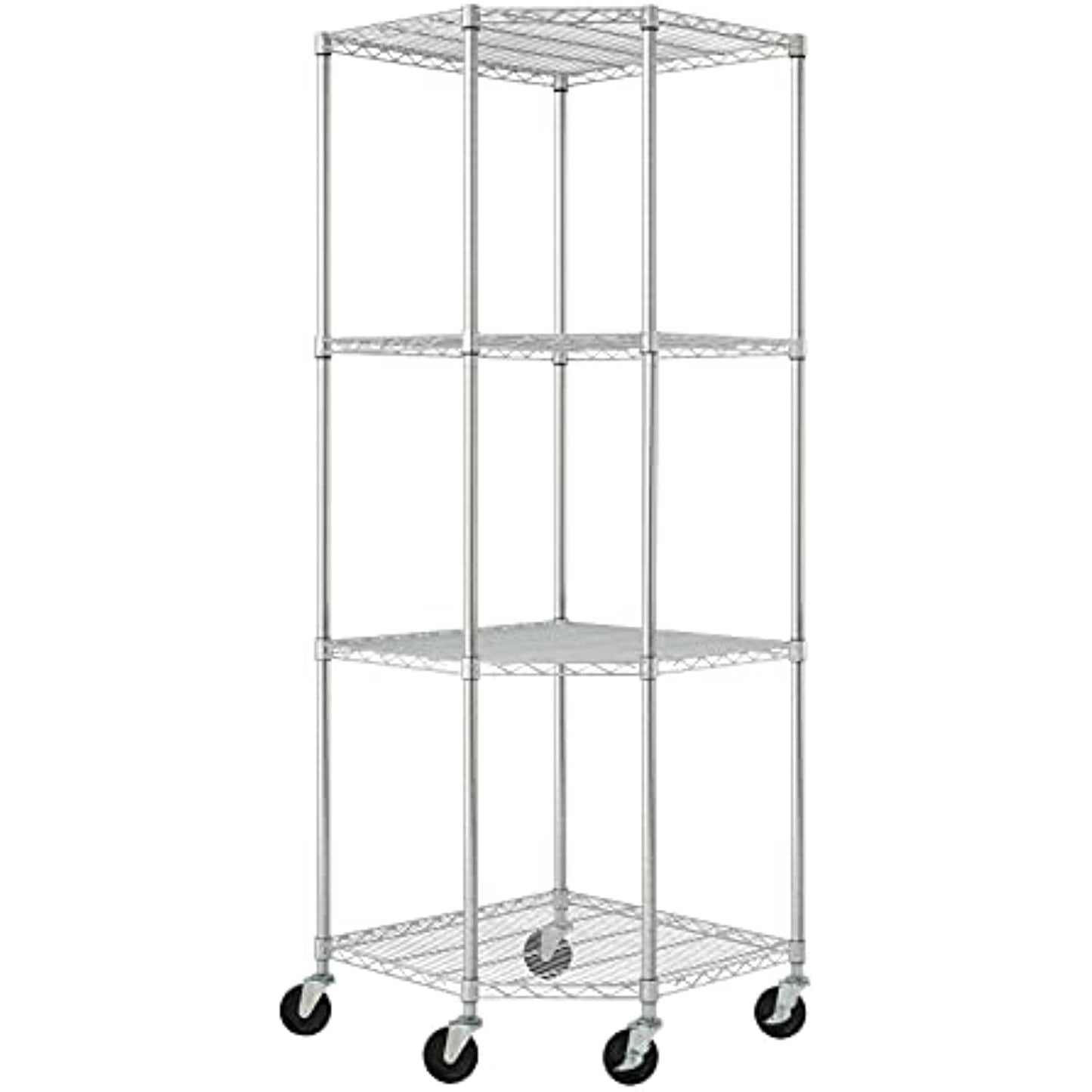 TRINITY EcoStorage 4-Tier NSF Corner Wire Shelving Rack with Wheels, 27 by 17 by 13 by 17 by 72-Inch, Chrome