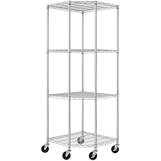 TRINITY EcoStorage 4-Tier NSF Corner Wire Shelving Rack with Wheels, 27 by 17 by 13 by 17 by 72-Inch, Chrome