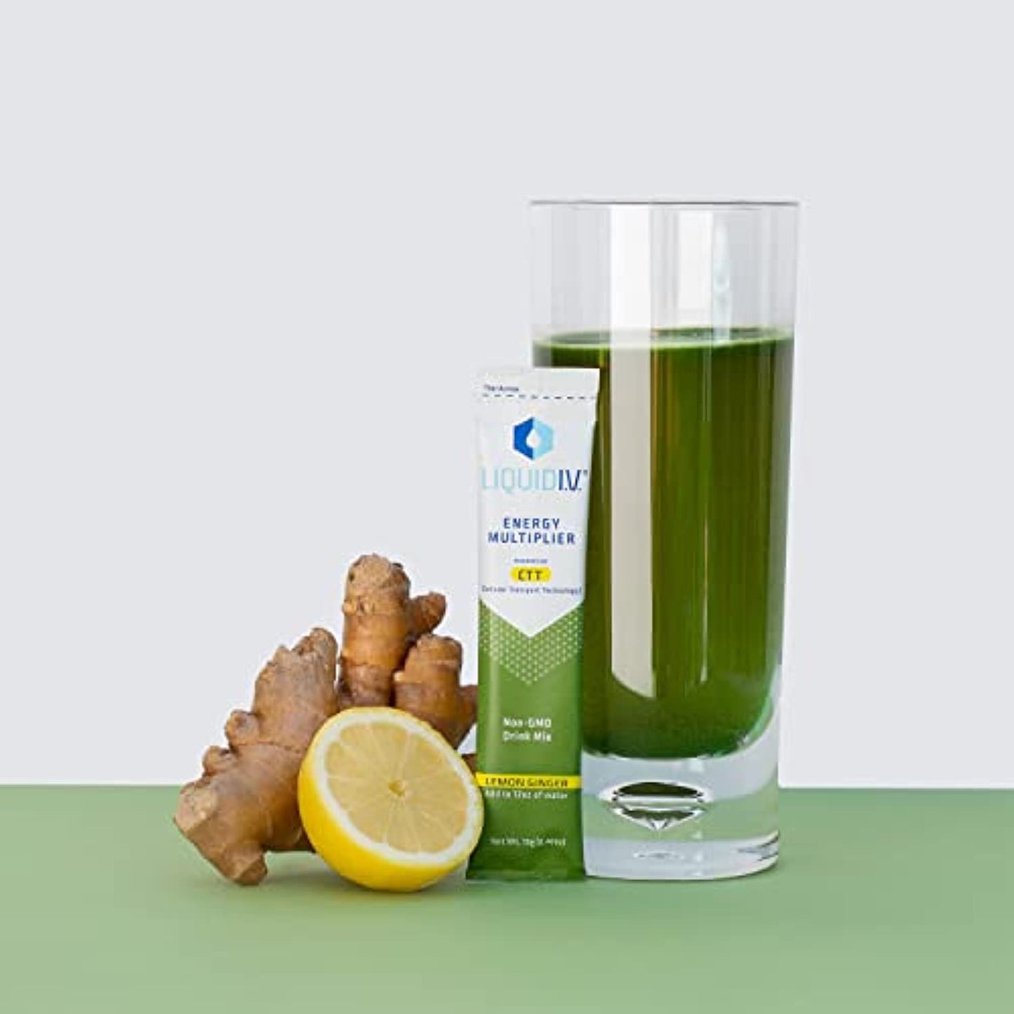 Liquid I.V. Energy Multiplier | Energy Powder Drink Sticks | Matcha and Green Energy Blend Drink Mix | Natural Caffeine | Easy Open Single-Serving Stick | Non-GMO | Lemon Ginger | 42 Sticks