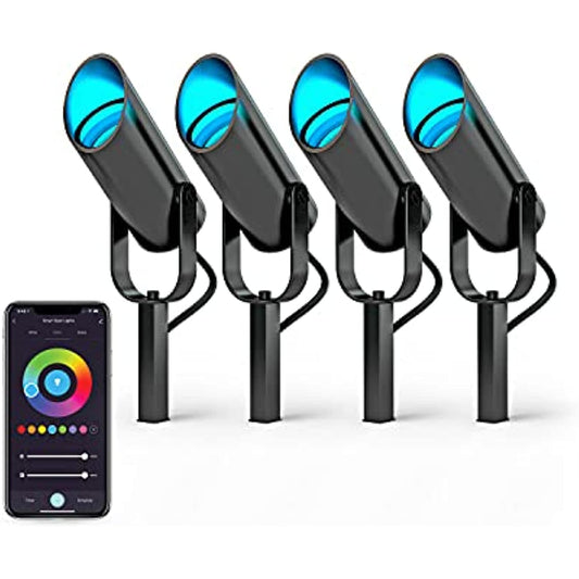 Atomi Smart WiFi LED Spot Lights - 4 Pack, 400 Lumens, Premium Aluminum Construction, Link up to 40 Lights, IP65 All-Weather, Tunable White, Color Changing, Works with Voice Assistance