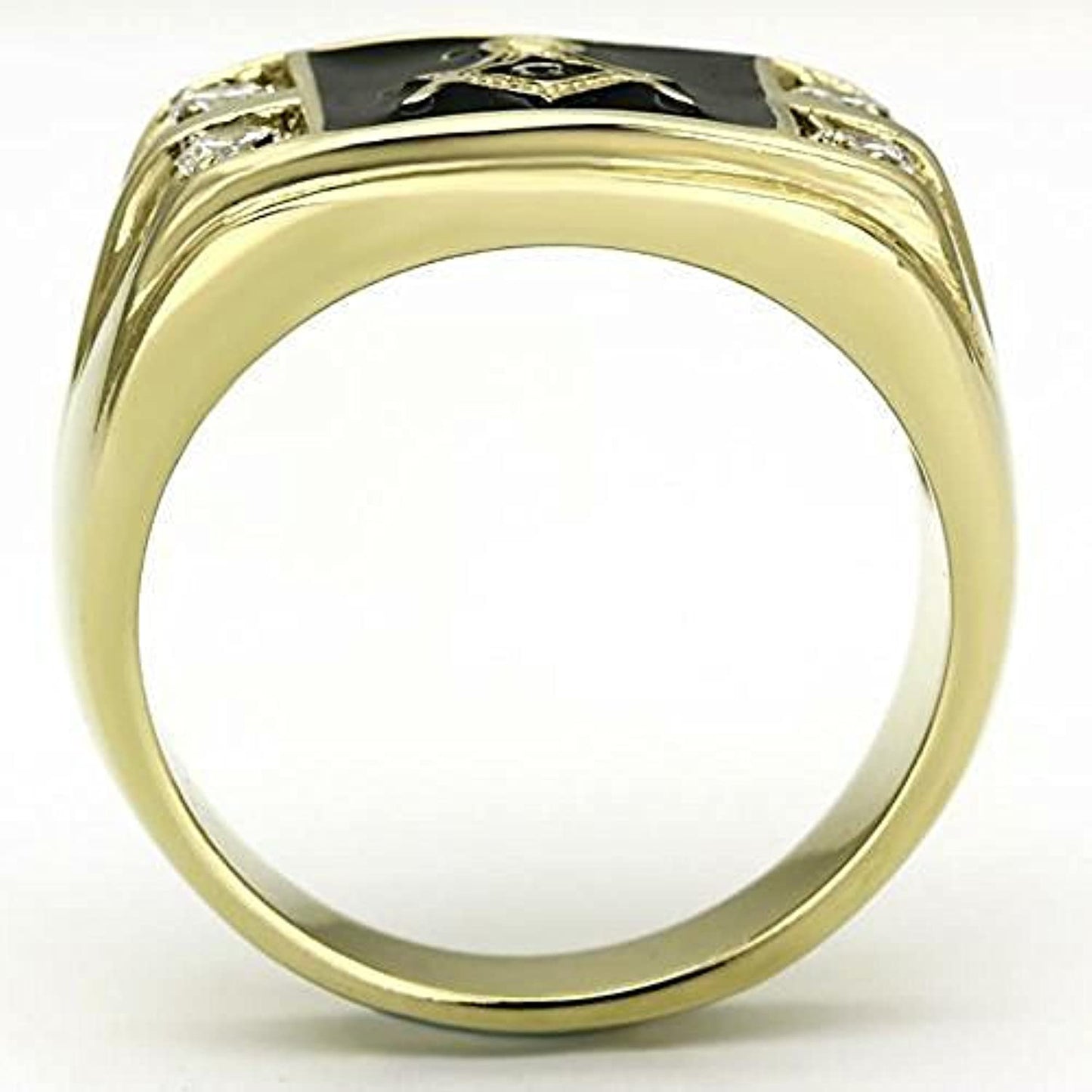 Reliable and Fast Men's 14k IP Gold Stainless Steel AAA CZ Masonic Freemason Ring Band Size 8-14 (8)