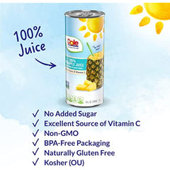 Dole 100% Pineapple Juice, 100% Fruit Juice with Added Vitamin C, 8.4 Fl Oz Cans, 24 Total Cans