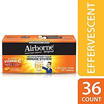 Airborne Zesty Orange Effervescent Tablets Vitamin C 1000mg x 36 Counts (2 Pack)