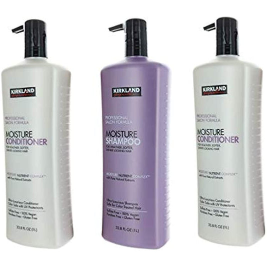 Kirkland Signature Shampoo & Conditioner Bundle- Includes One Professional Salon Formula Moisture Shampoo (33.8 Fl. Oz) and Two Professional Salon Formula Conditioner (33.8 Fl. Oz Each)