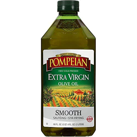 Pompeian Smooth Extra Virgin Olive Oil, First Cold Pressed, Mild and Delicate Flavor, Perfect for Sauteing and Stir-Frying, Naturally Gluten Free, Non-Allergenic, Non-GMO, 68 Fl Oz (Pack of 1)