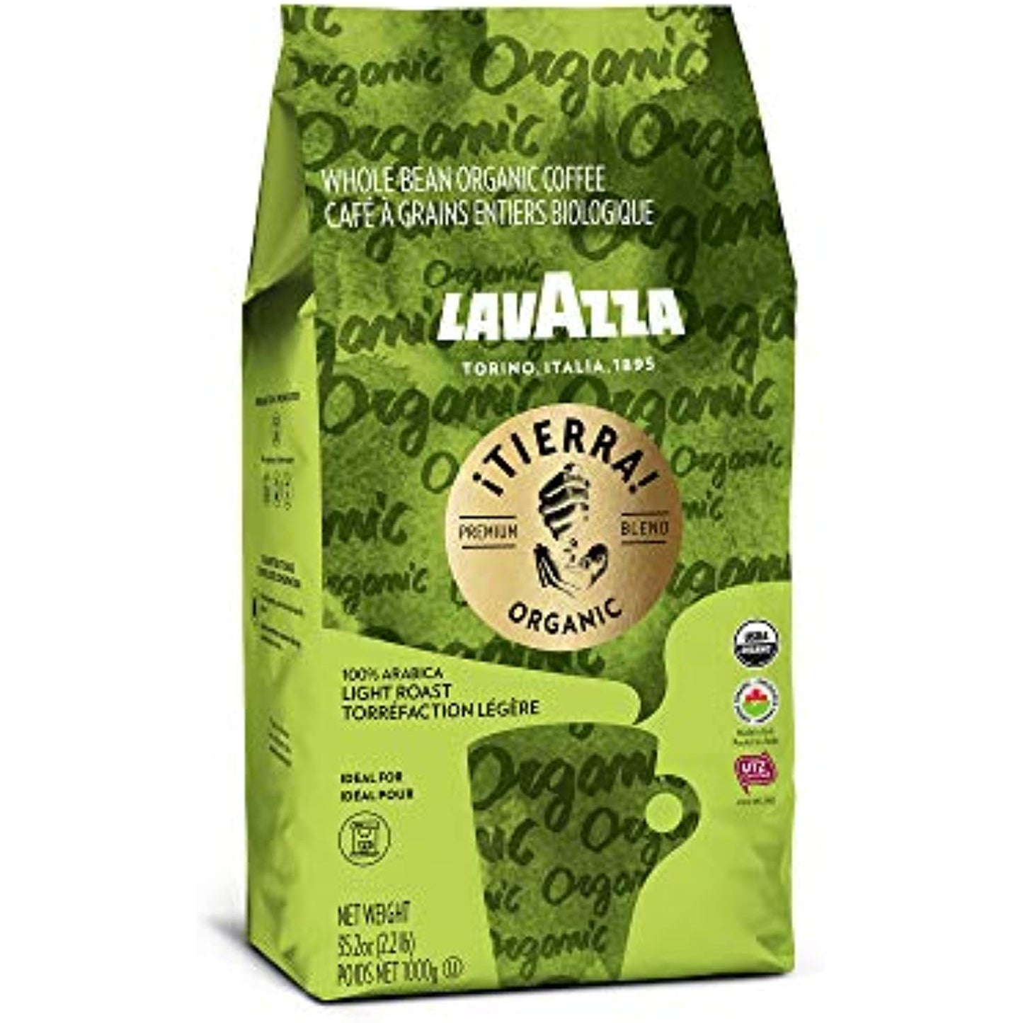 Lavazza Organic �Tierra! Whole Bean Coffee Blend, Light Roast, 2.2 LB (packaging may vary) ,Premium Arabica, USDA Organic, Canada Organic, UTZ & Euro Leaf Organic certified;100% sustainably grown