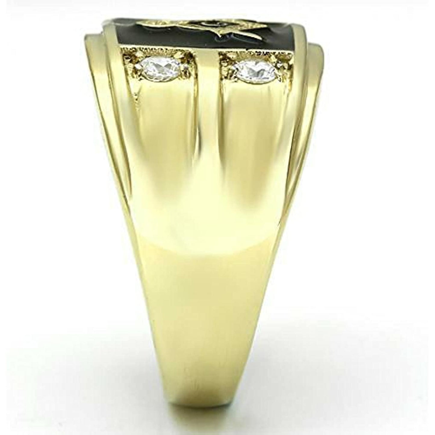 Reliable and Fast Men's 14k IP Gold Stainless Steel AAA CZ Masonic Freemason Ring Band Size 8-14 (8)
