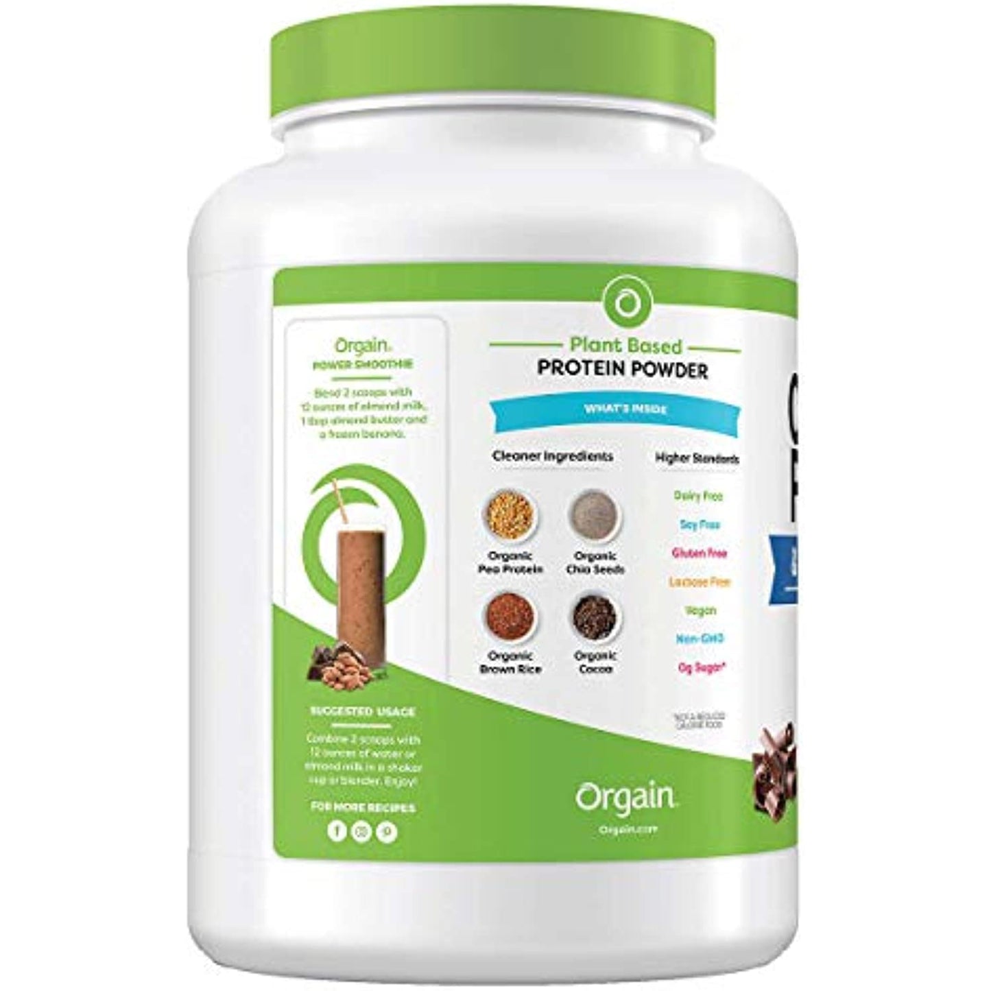 Orgain Organic Plant Based Protein Powder, Creamy Chocolate Fudge - Vegan, Low Net Carbs, Non Dairy, Gluten Free, Lactose Free, No Sugar Added, Soy Free, Kosher, Non-GMO