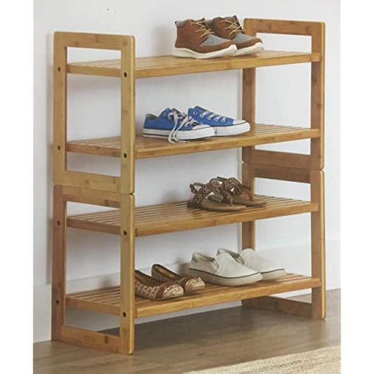 TRINITY Set of (2) 2-Tier Bamboo Shoe Racks