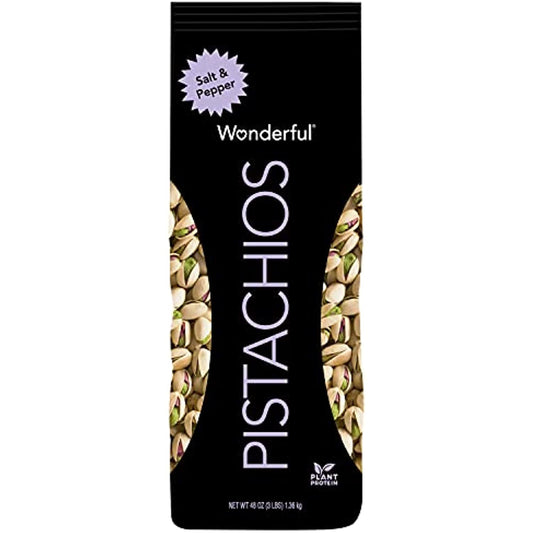 Wonderful Pistachios, Salt and Pepper Flavored, Bag, Salt & Pepper Flavor, 48 Ounce