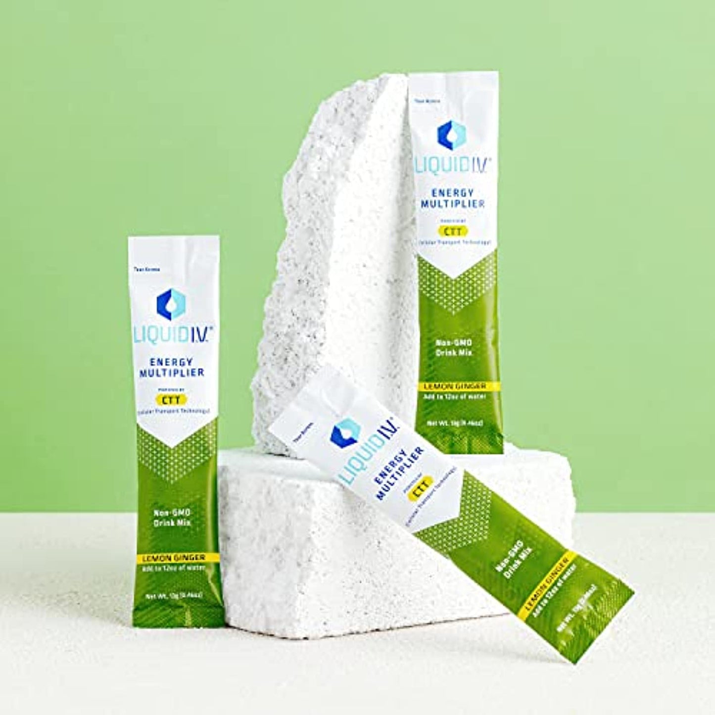 Liquid I.V. Energy Multiplier | Energy Powder Drink Sticks | Matcha and Green Energy Blend Drink Mix | Natural Caffeine | Easy Open Single-Serving Stick | Non-GMO | Lemon Ginger | 168 Sticks