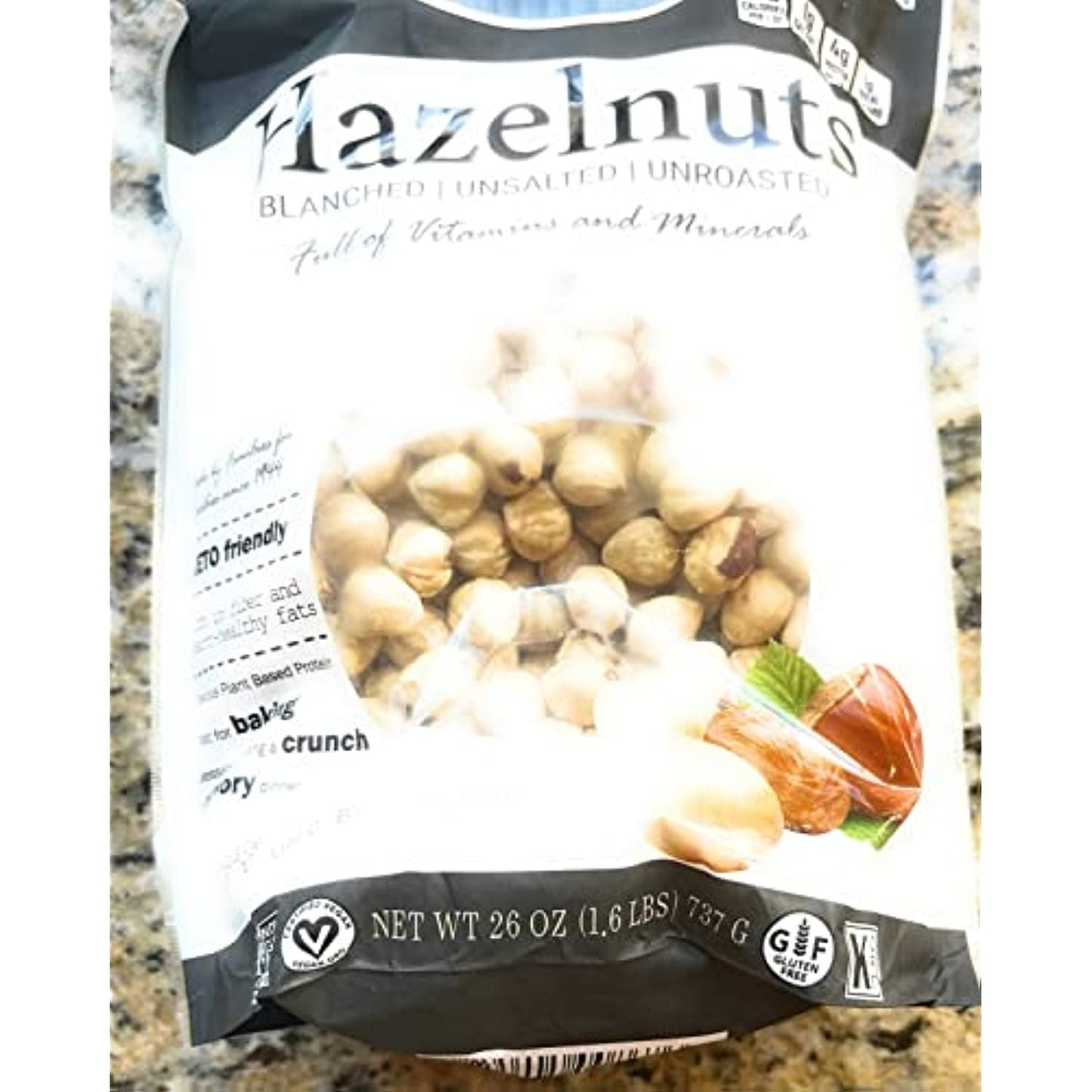 Glenda�s farmhouse hazelnut blanched unsalted unroasted vegan kosher gluten free non gmo hazelnuts 26 oz value pack 1,6 lb 2 packs keto friendly