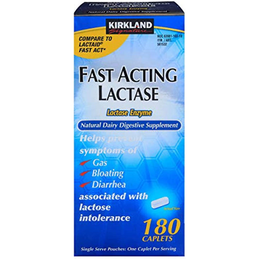 Kirkland Signature Fast Acting Lactase Natural Dairy Digestive Supplement, 180-Count Caplets