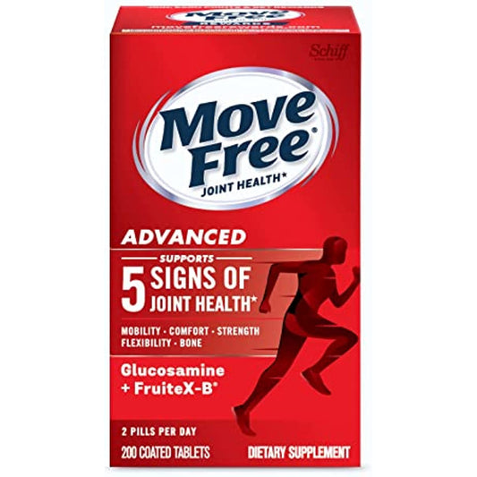 Move Free Advanced Glucosamine Chondroitin + Calcium Fructoborate Joint Support Supplement, Supports Mobility Comfort Strength Flexibility & Bone - 200 Tablets (100 servings)*