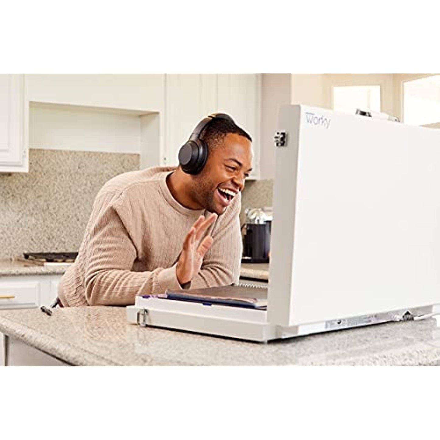 Worky 15-in-1 The Home Office Portable Multifunction Workstation Desk with Built-in Power and Charging, LED Video Conference Lighting, Storage and Organization, and Magnetic Dry Erase Board