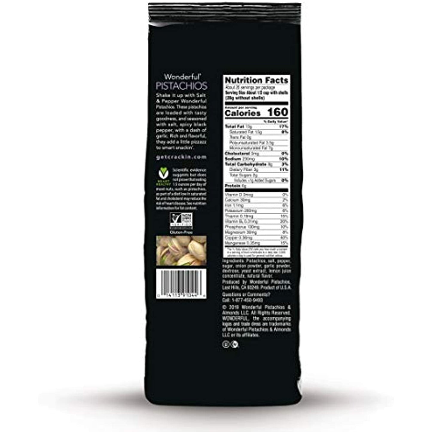 Wonderful Pistachios, Salt and Pepper Flavored, Bag, Salt & Pepper Flavor, 48 Ounce