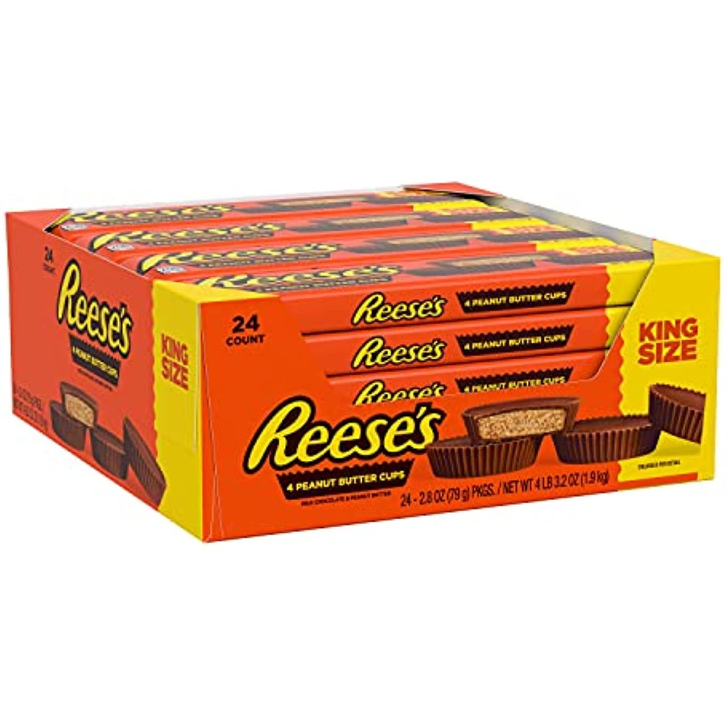 REESE'S Milk Chocolate Peanut Butter King Size Cups Candy, Bulk, 2.8 oz Bars (24 Count)