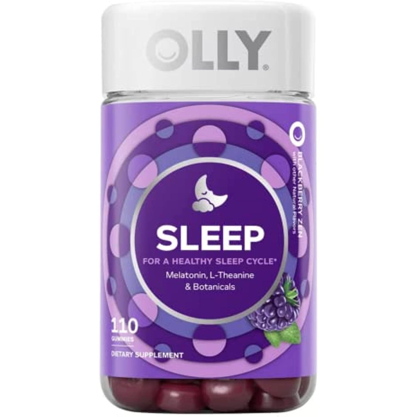 OLLY Restful Sleep Gummy Supplement with Melatonin & L-theanine Chamomile, BlackBerry Zen, (55 Day Supply) Supports A Healthy Sleep Cycle* Packaging May Vary (110 Gummies)