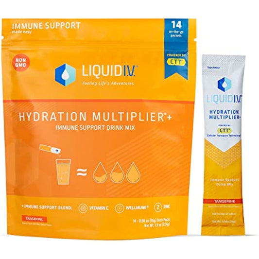 Liquid I.V. Hydration Multiplier + Immune Support, Easy Open Packets, Fresh Tangerine Flavor | 168 Sticks