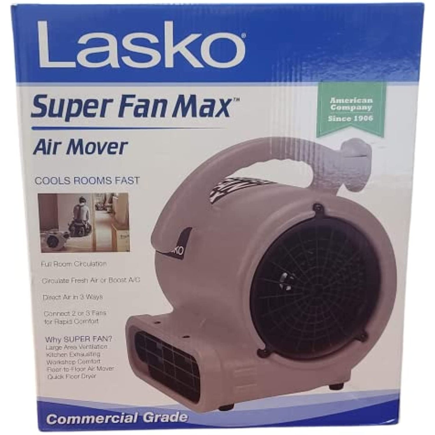 Lasko Super Fan Max Air Mover for Janitorial Water Damage Restoration Stackable Carpet Dryer Floor Blower Fan, Grey
