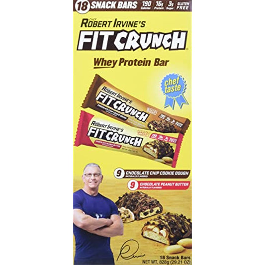 FITCRUNCH Protein Bars, Snack Size Variety Pack, Gluten Free 18 Pack (Peanut Butter & Chocolate Chip Cookie Dough)