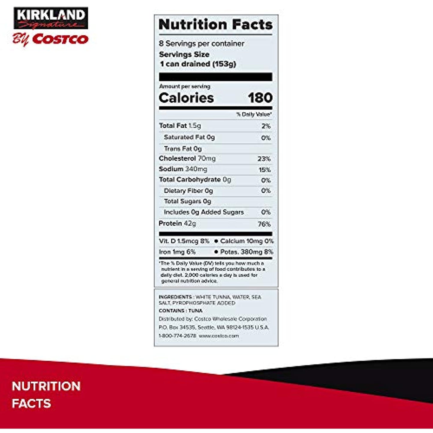 Kirkland Signature Solid White Albacore Tuna, 7 Ounce - 8 Count (Pack of 1)