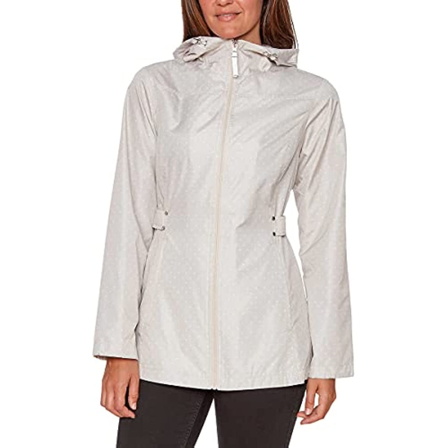 Jones New York Women's Rain Jacket Parka In A Pocket Windbreaker (Sand with Dot, X-Large)