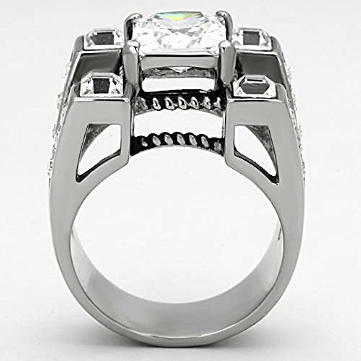 Reliable and Fast Men's Princess Cut Simulated Diamond Silver Stainless Steel Ring Size 8-14 (8)