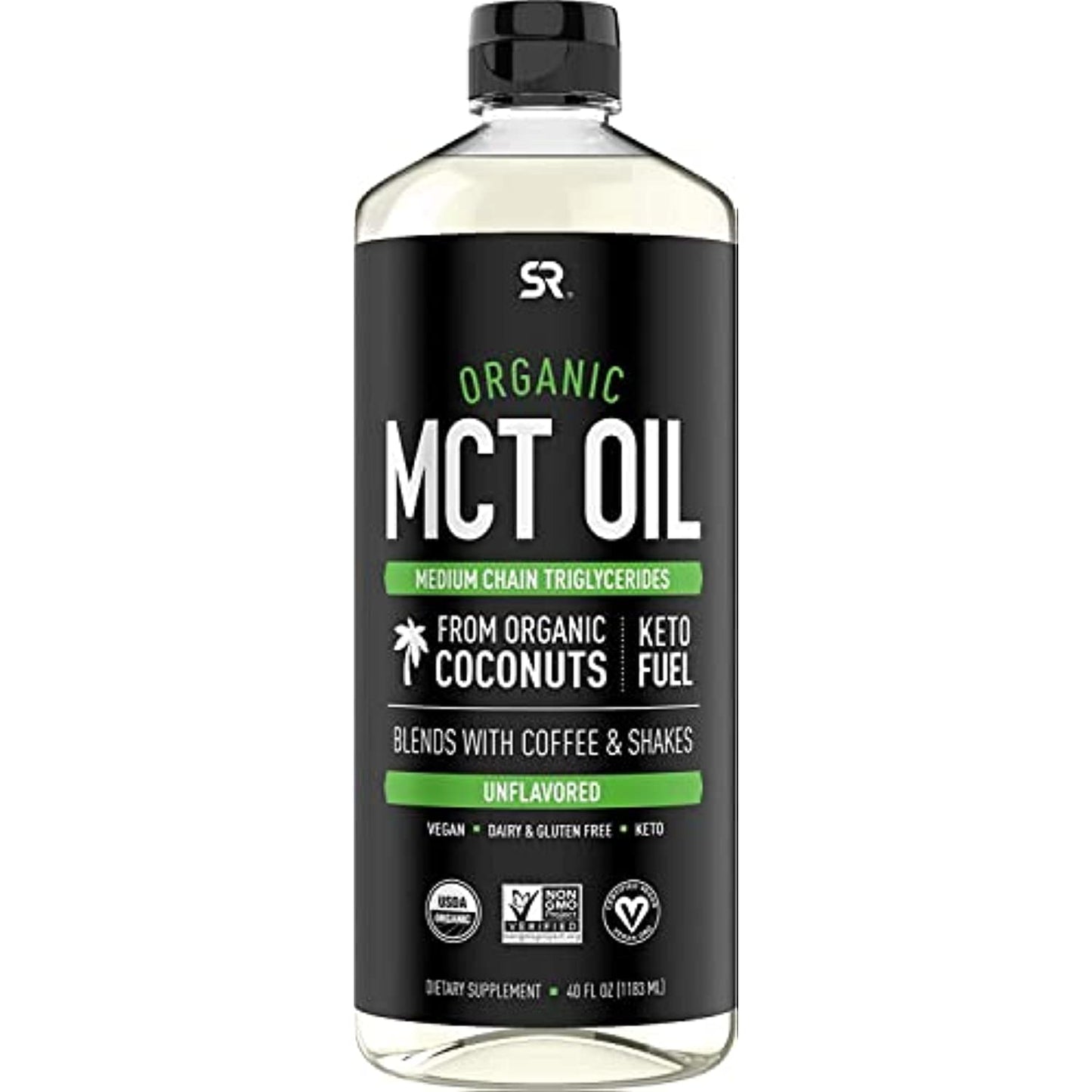 Sports Research Keto MCT Oil from Organic Coconuts - Fatty Acid Fuel for Body + Brain - Dual Ingredient C8 and C10 MCTs - Perfect in Coffee, Tea, & More - Non-GMO & Vegan - Unflavored (40 Oz)