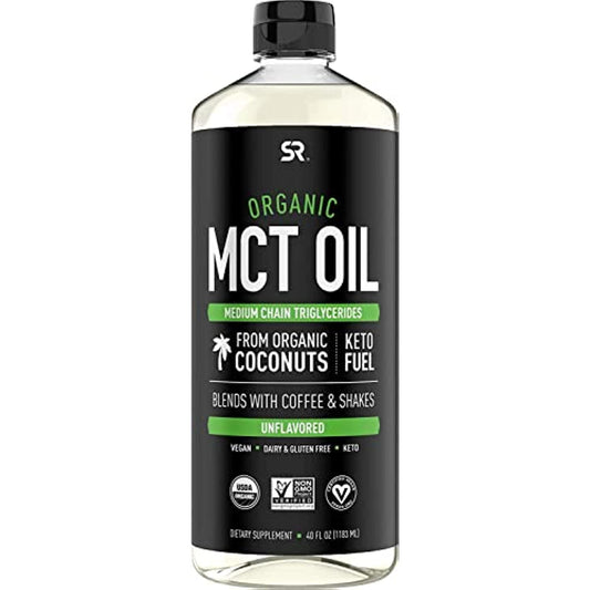 Sports Research Keto MCT Oil from Organic Coconuts - Fatty Acid Fuel for Body + Brain - Dual Ingredient C8 and C10 MCTs - Perfect in Coffee, Tea, & More - Non-GMO & Vegan - Unflavored (40 Oz)