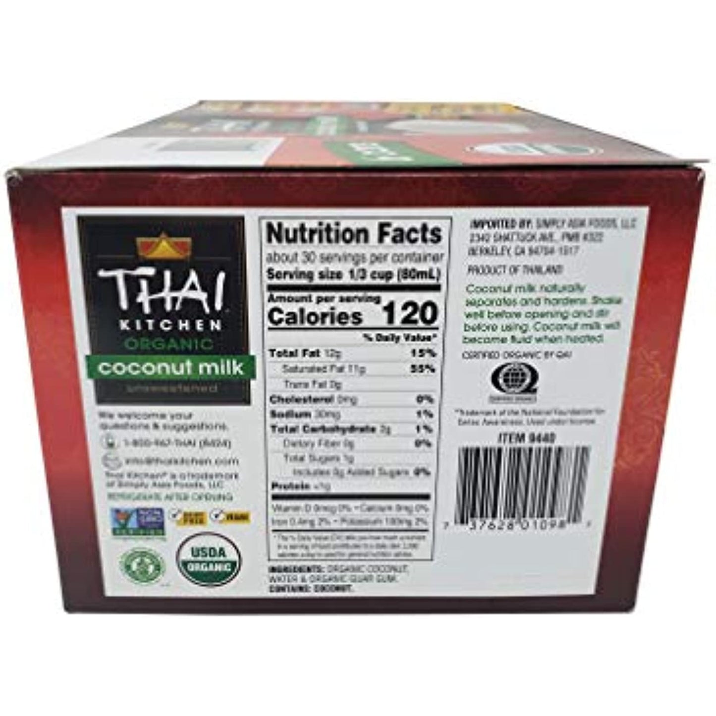 Thai Kitchen Organic Unsweetened Coconut Milk, 13.66 Fl Oz (Pack of 6)