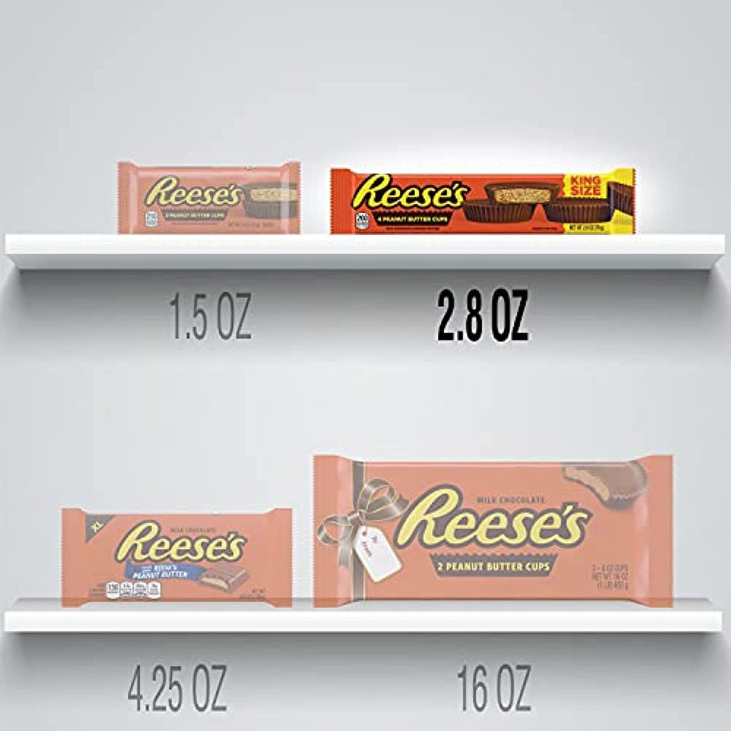REESE'S Milk Chocolate Peanut Butter King Size Cups Candy, Bulk, 2.8 oz Bars (24 Count)