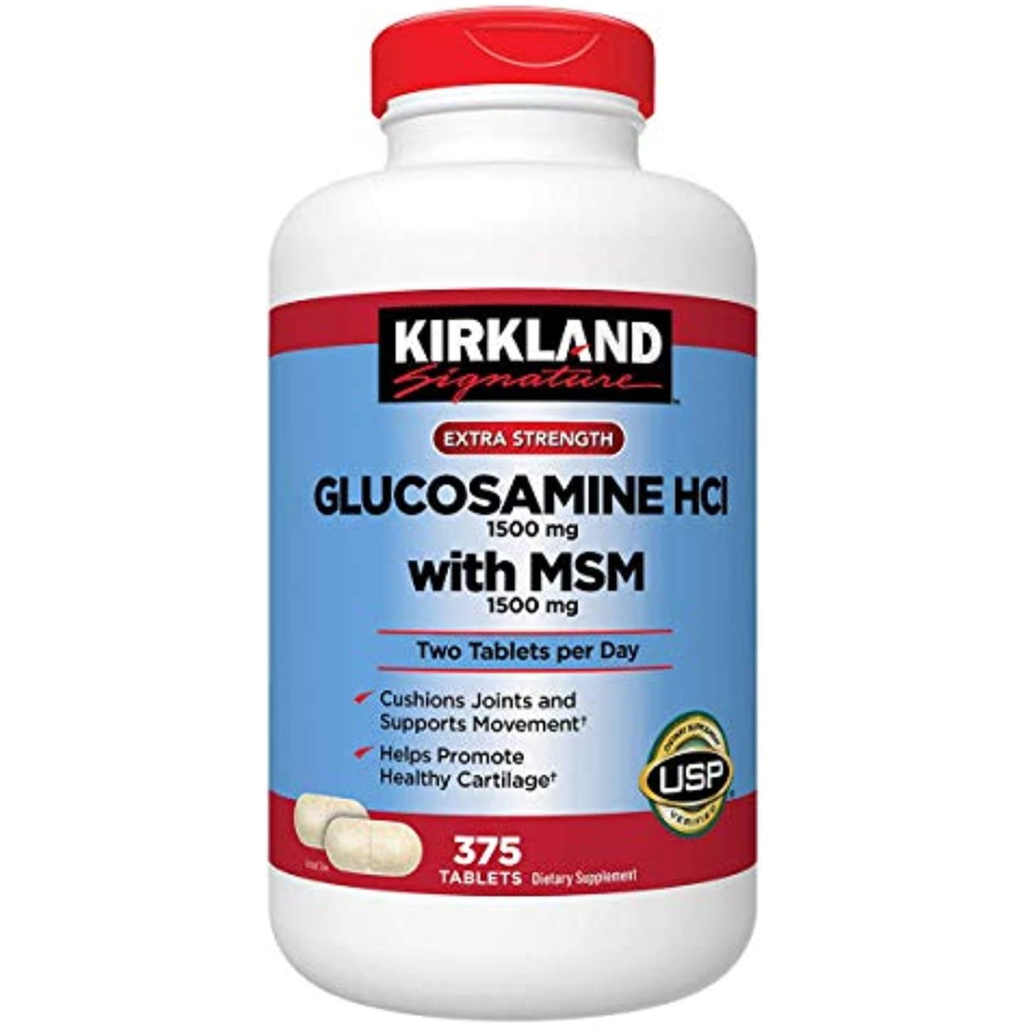 Kirkland GhZzx, Extra Strength Glucosamine HCI with MSM 375 Count (Pack of 2)