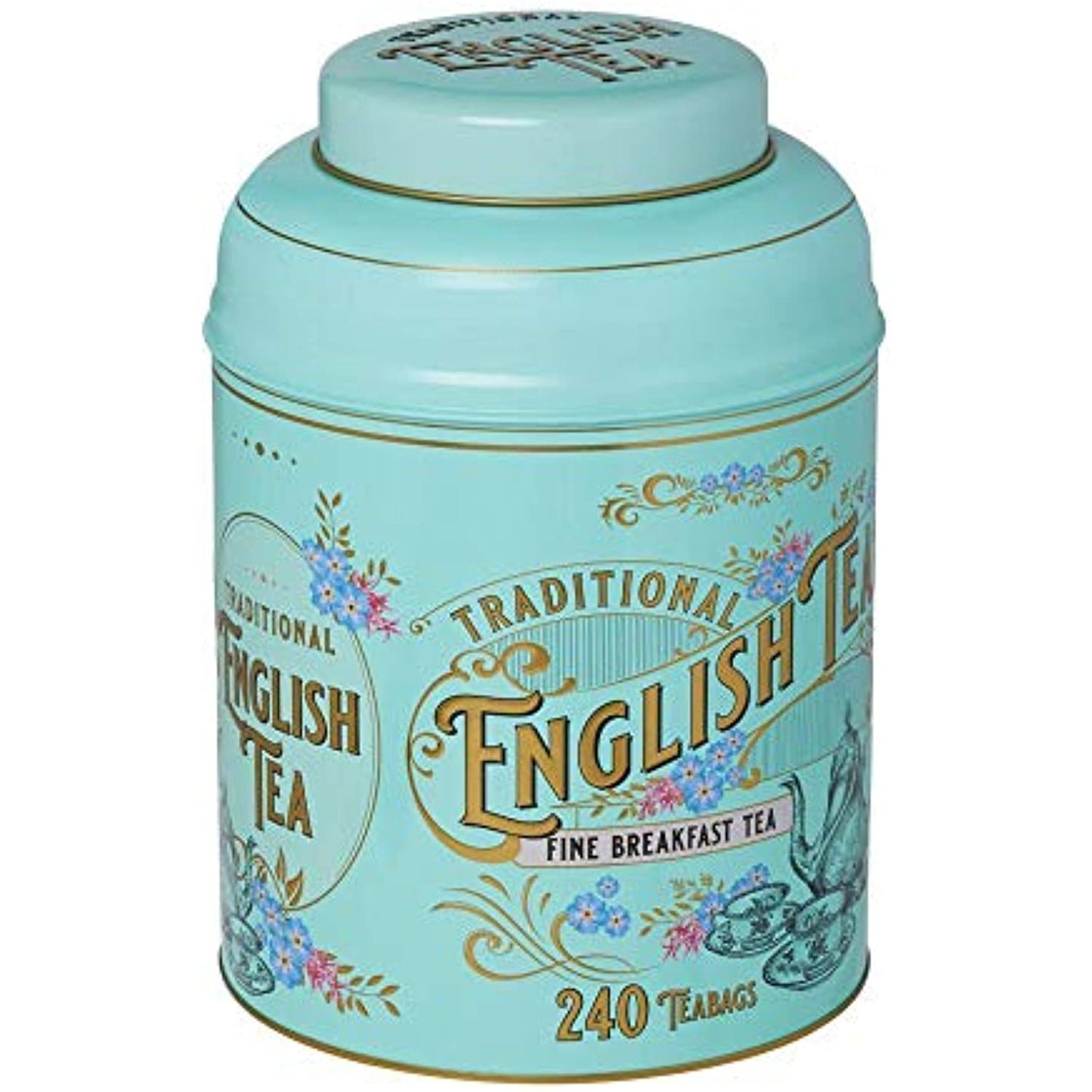 New English Teas Vintage Victorian Round Tea Caddy with 240 Fine English Teabags (Mint Green)