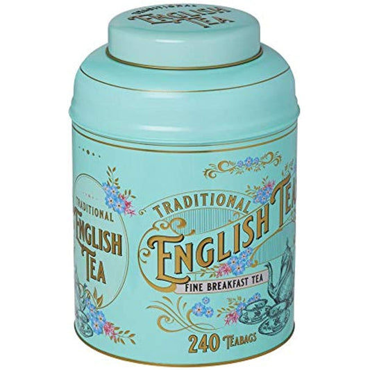 New English Teas Vintage Victorian Round Tea Caddy with 240 Fine English Teabags (Mint Green)
