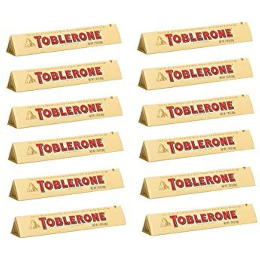 TOBLERONE SWISS MILK CHOCOLATE WITH HONEY AND ALMOND NOUGAT 12 X 100 G BARS