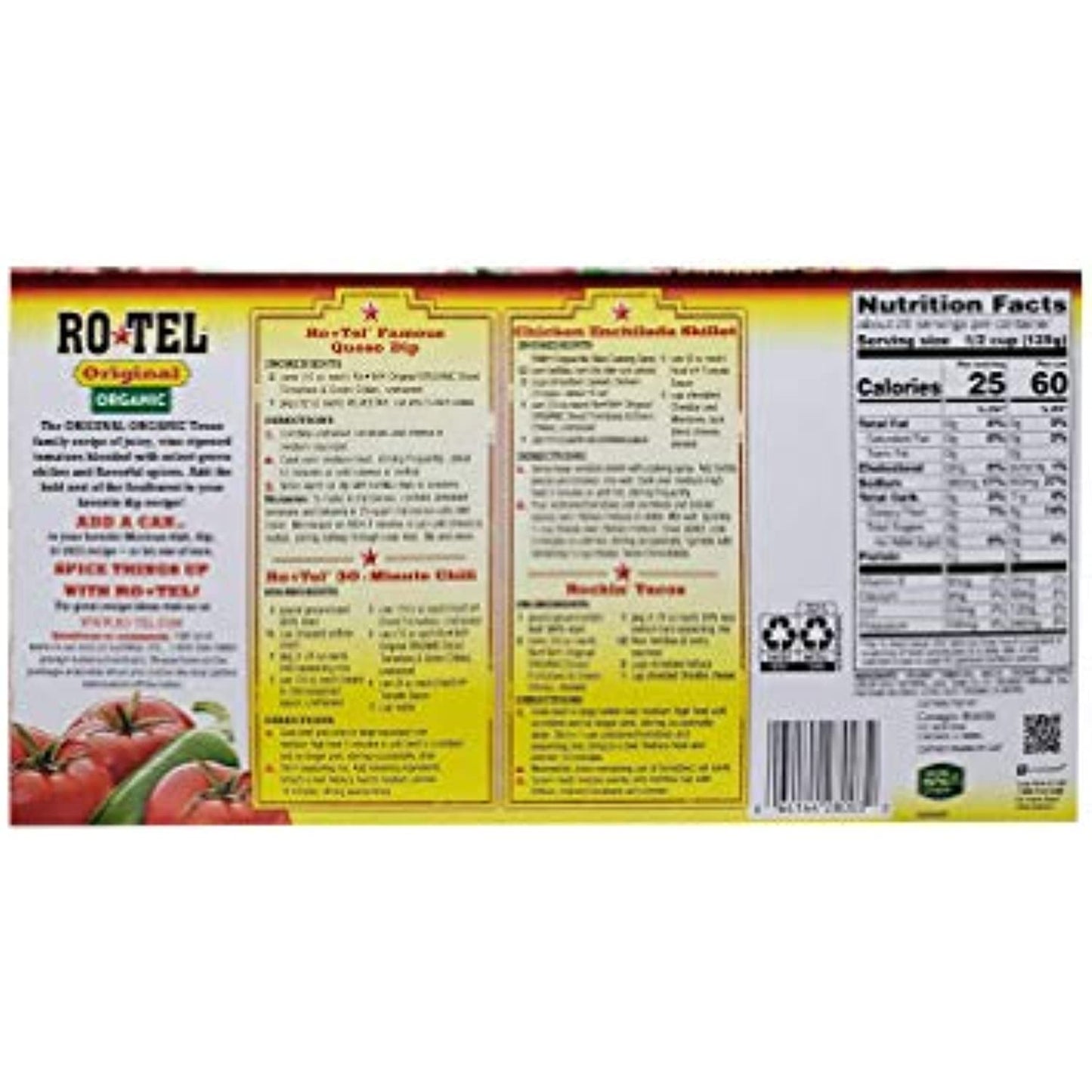 Ro tel Original Organic Diced Tomatoes & Green Chilies 8 Cans Net 5 LB