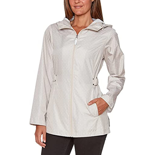 Jones New York Women's Rain Jacket Parka In A Pocket Windbreaker (Sand with Dot, X-Large)