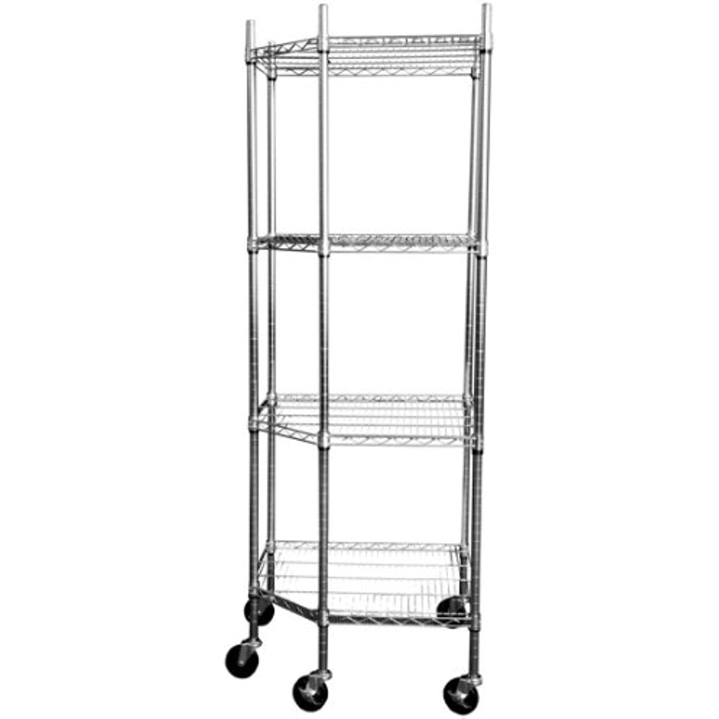 TRINITY EcoStorage 4-Tier NSF Corner Wire Shelving Rack with Wheels, 27 by 17 by 13 by 17 by 72-Inch, Chrome