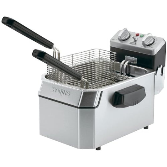 Waring Commercial WDF1000 Heavy Duty 10 lb. Single Basket Deep Fryer , Includes 3 Fry Baskets & Night-Cover-1800W, 120V, 5-15 Plug