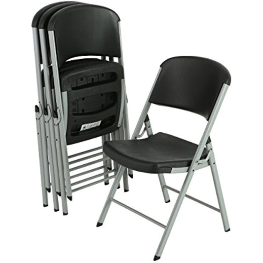 LIFETIME Commercial Grade Folding Chairs, 4 Pack,Plastic, Black/Silver