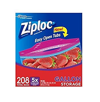 Ziploc Double Zipper Smart Zip Seal Multi-Purpose Storage Gallon - 208 Bags (4 x 52 Bags)