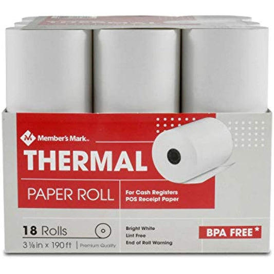 Member's Mark Thermal Receipt Paper Rolls, 3 1/8" X 190', 18 Rolls