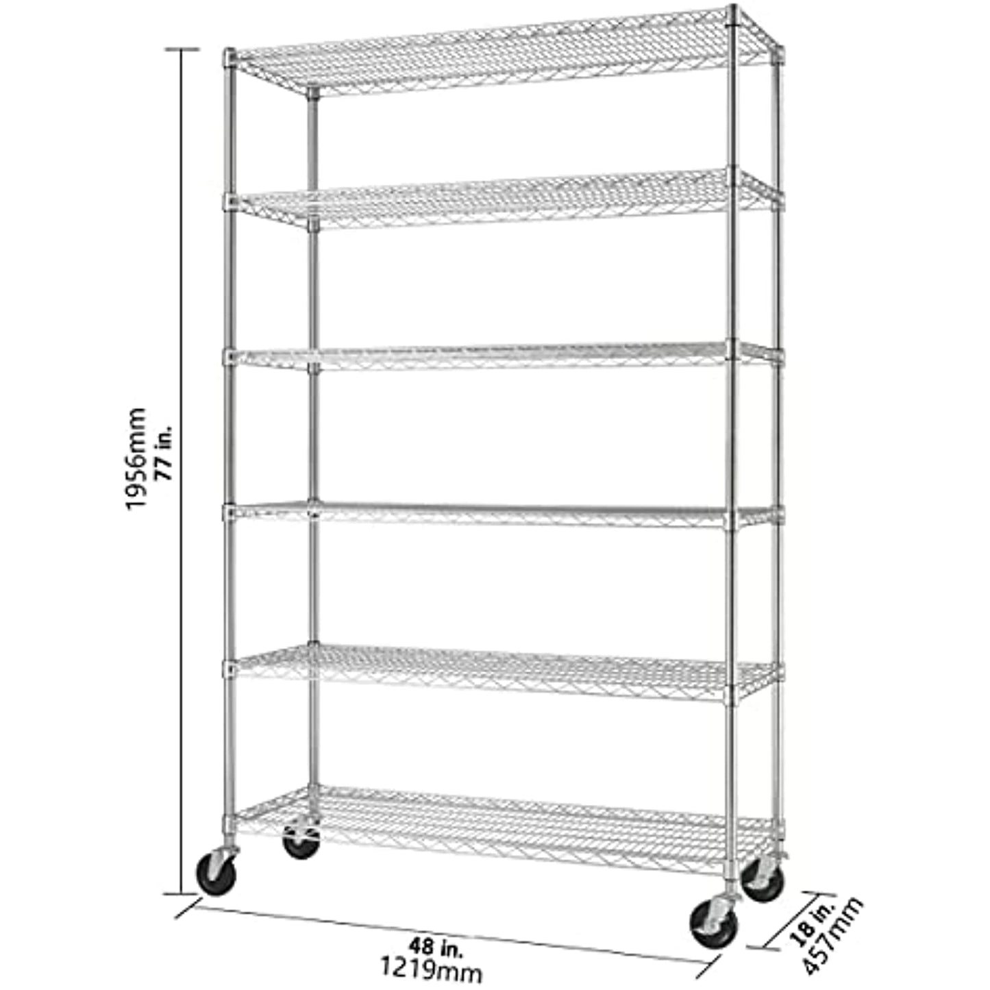 TRINITY NSF 6-Tier Wire Shelving Rack, 48"x18"x72"